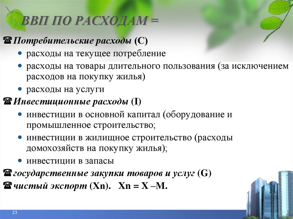 Инвестиции в ввп по расходам