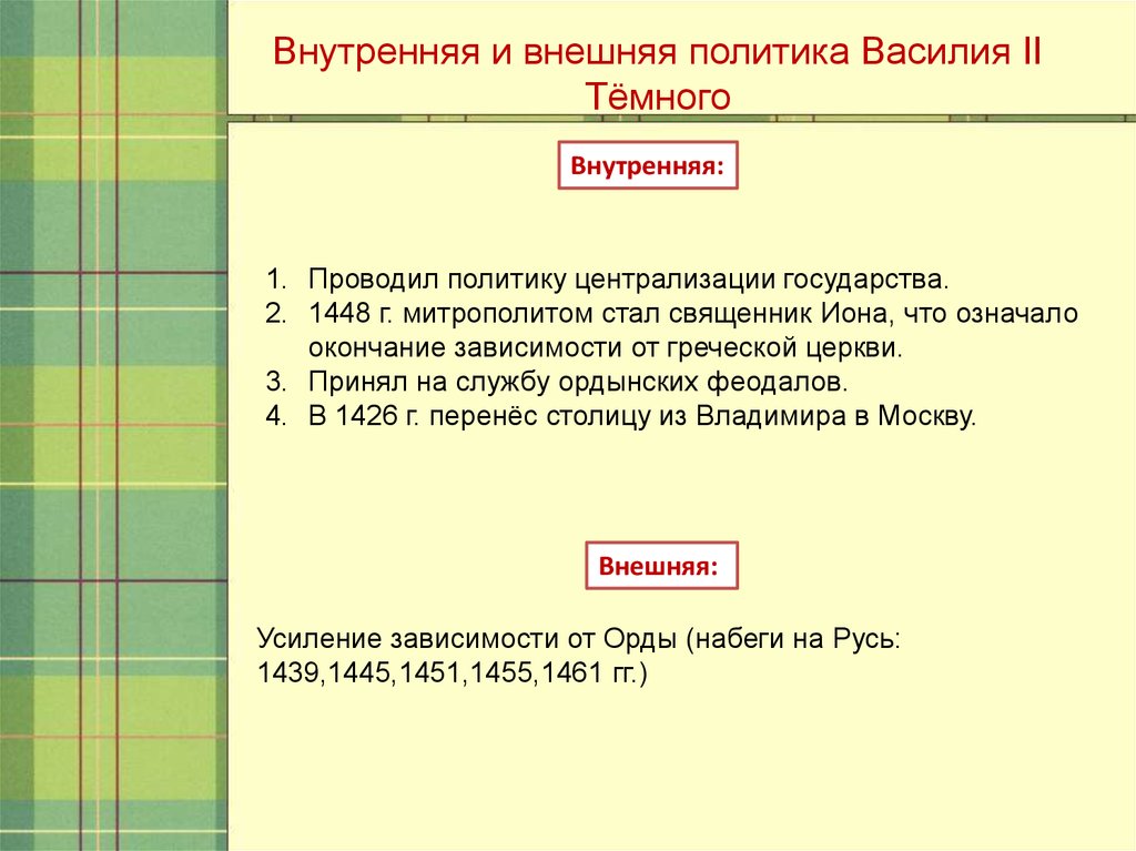 Тест московское княжество в первой половине. Внутренняя политика Василия 2 темного таблица. Внутренняя политика Василия 1 и Василия 2.