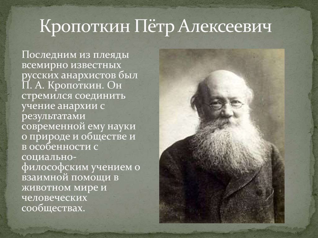 Кропоткин анархизм. П.А. Кропоткин (1842–1921).