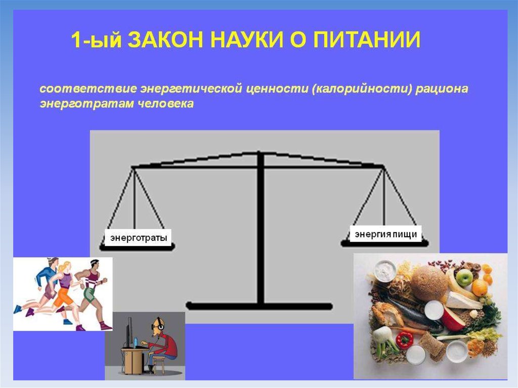 Ценности рациона. Энергозатраты человека и пищевой рацион. Два закона рационального питания. Наука о питании. Первый закон науки о питании.