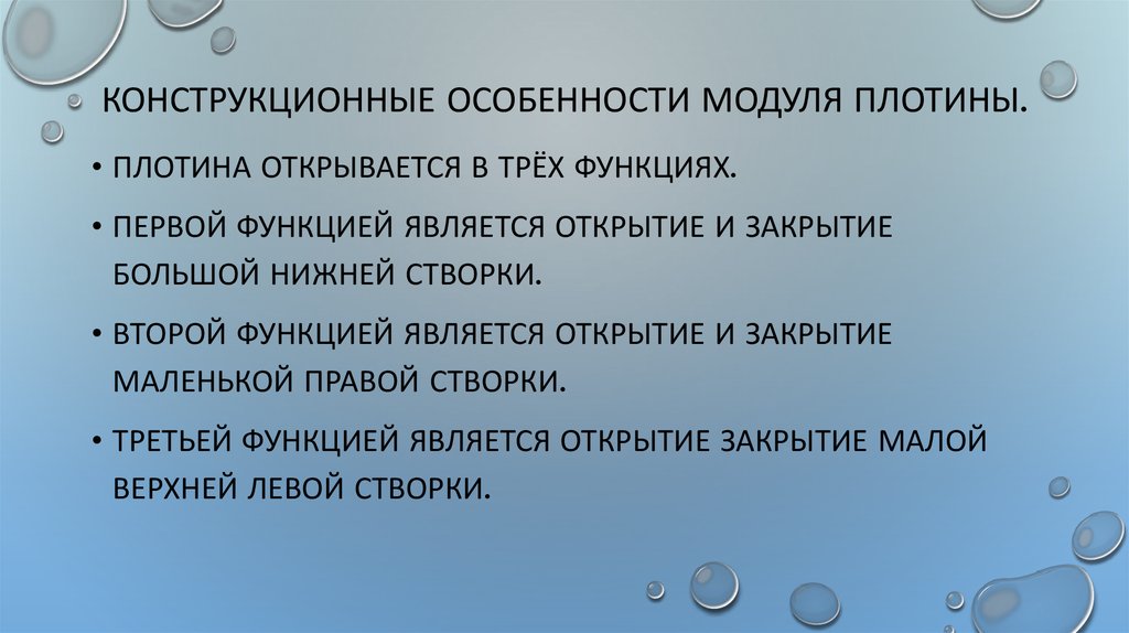 Конструкционные особенности модуля плотины.