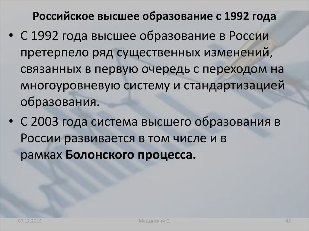 Российское высшее образование с 1992 года