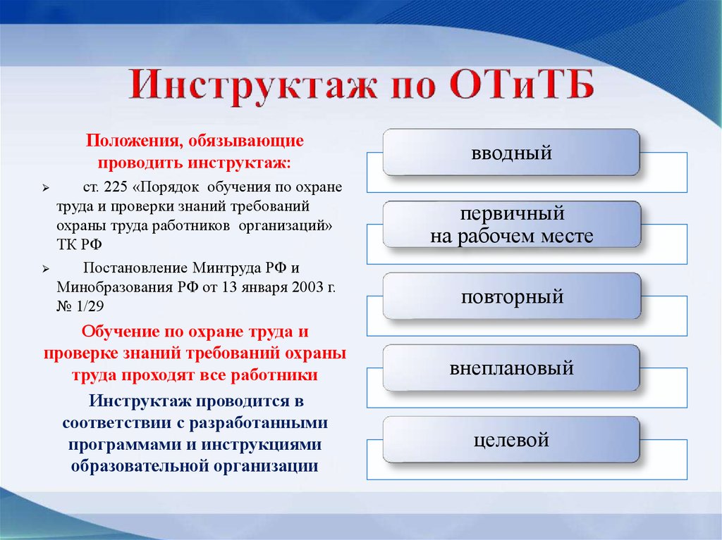 Инструктаж по ОТиТБ