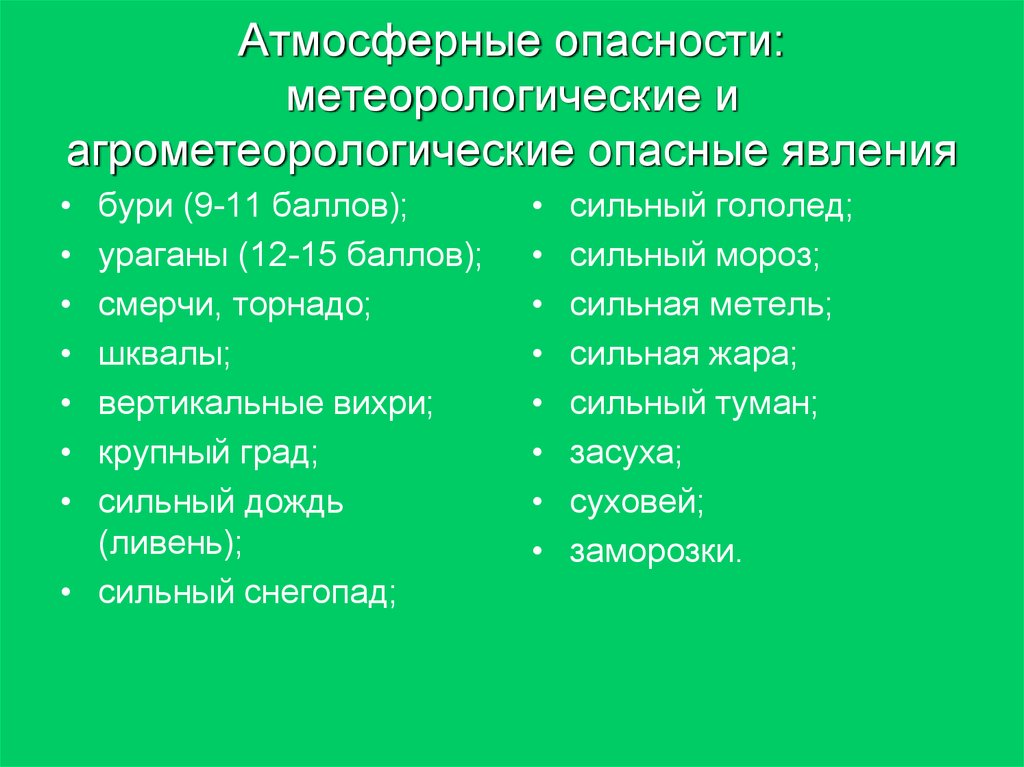 К метеорологическим опасным природным явлениям относятся