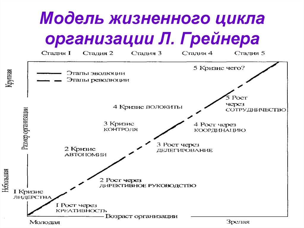 Модели теорий организаций. Модель жизненного цикла л. Грейнера. Модель развития организации Ларри Грейнера. Л Грейнер жизненный цикл организации. Модель жизненного цикла организации л Грейнера.
