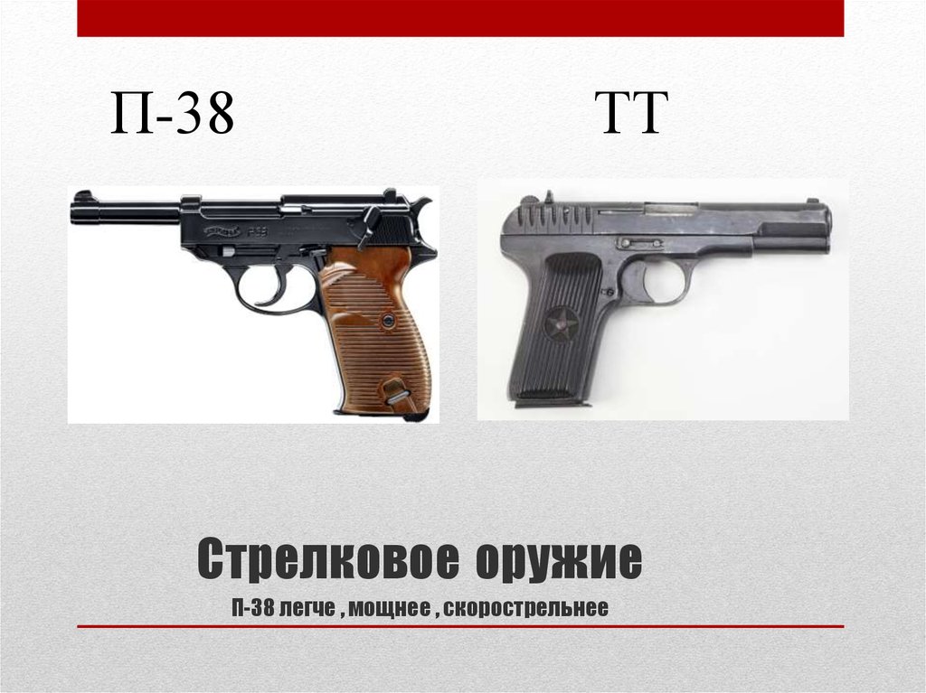 Стрелковое оружие П-38 легче , мощнее , скорострельнее