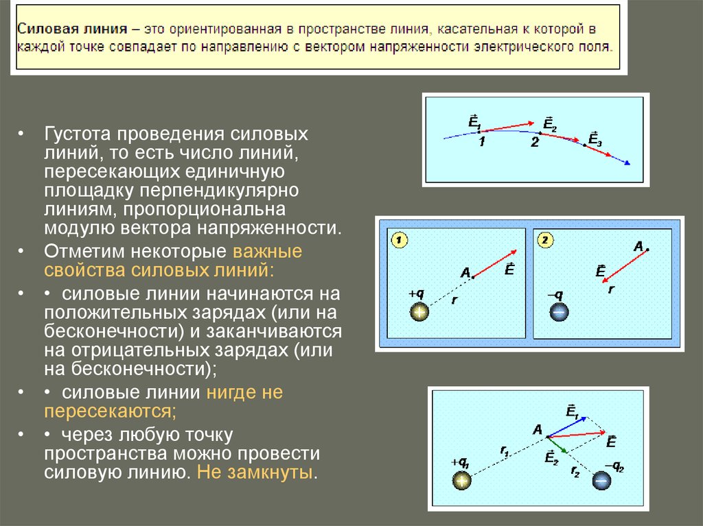 Силовые линии вектора напряженности. Силовые линии, их густота. Густопля силовых линий. Густота линий напряженности. Густота силовых линий электрического поля.