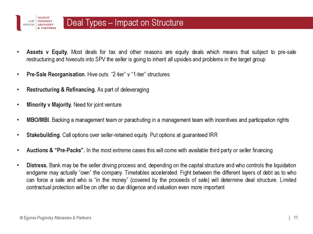 Deal Types – Impact on Structure