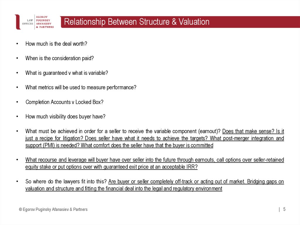 Relationship Between Structure & Valuation