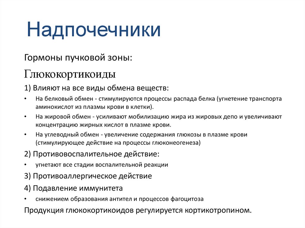 Гормоны пучковой зоны надпочечников