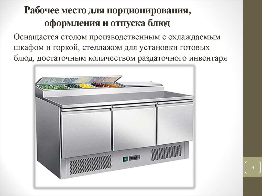 Температура в холодном цехе. Секция-стол с охлаждаемым шкафом и горкой СОЭСМ-3. Стол холодильник для готовой продукции. Организация хранения холодных блюд. Оборудование для хранения горячих блюд.