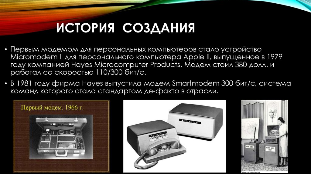 История создания. Micromodem II для персонального компьютера Apple II,. Модем Bell dataphone 103. История модема. Первый модем в мире.