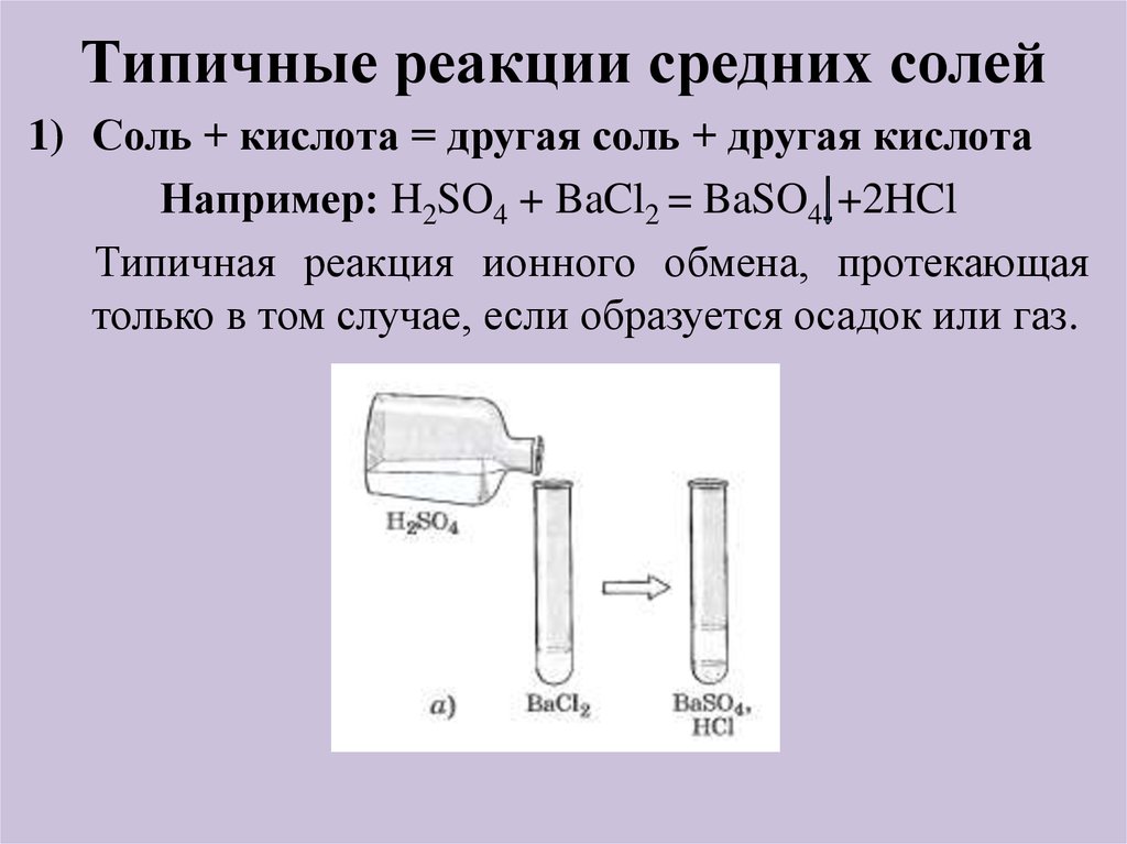 Типичные реакции средних солей