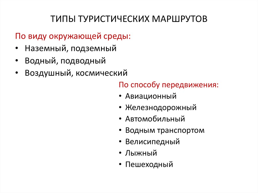 Типы виды маршрутов