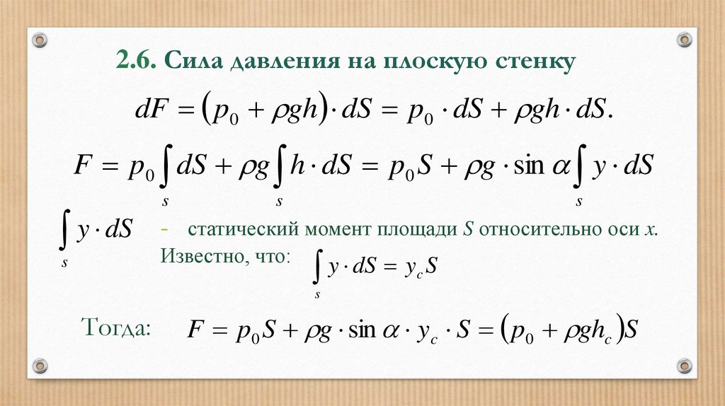 Давление на вертикальную стенку