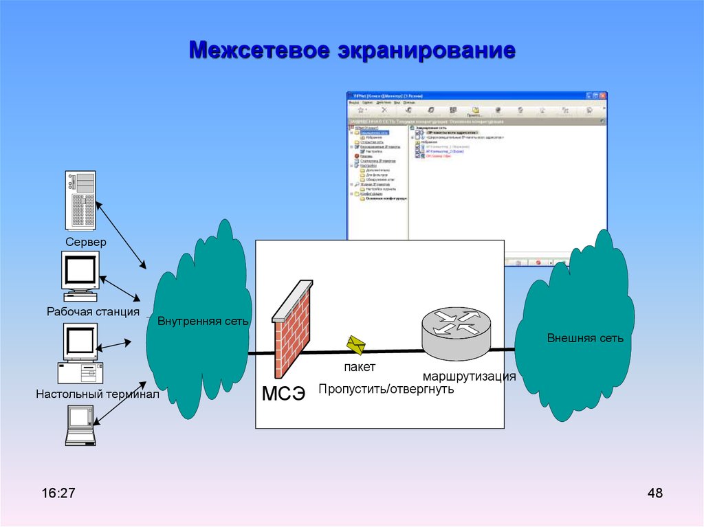 Внешняя сеть. Межсетевое экранирование. Способы межсетевого экранирования. Подсистема межсетевого экранирования. Безопасность межсетевого экранирования.