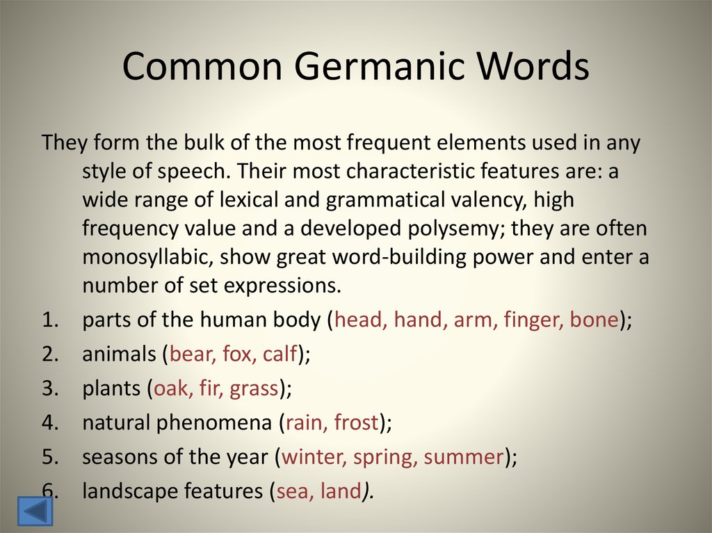 Common Germanic Words