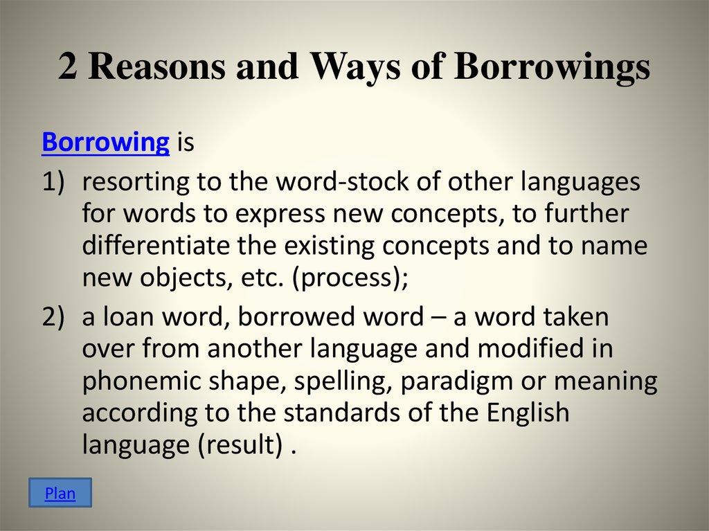 Means that the reason. Borrowing Lexicology. Borrowings in English. Borrowings. (Waves of borrowings).. Ways of borrowing.