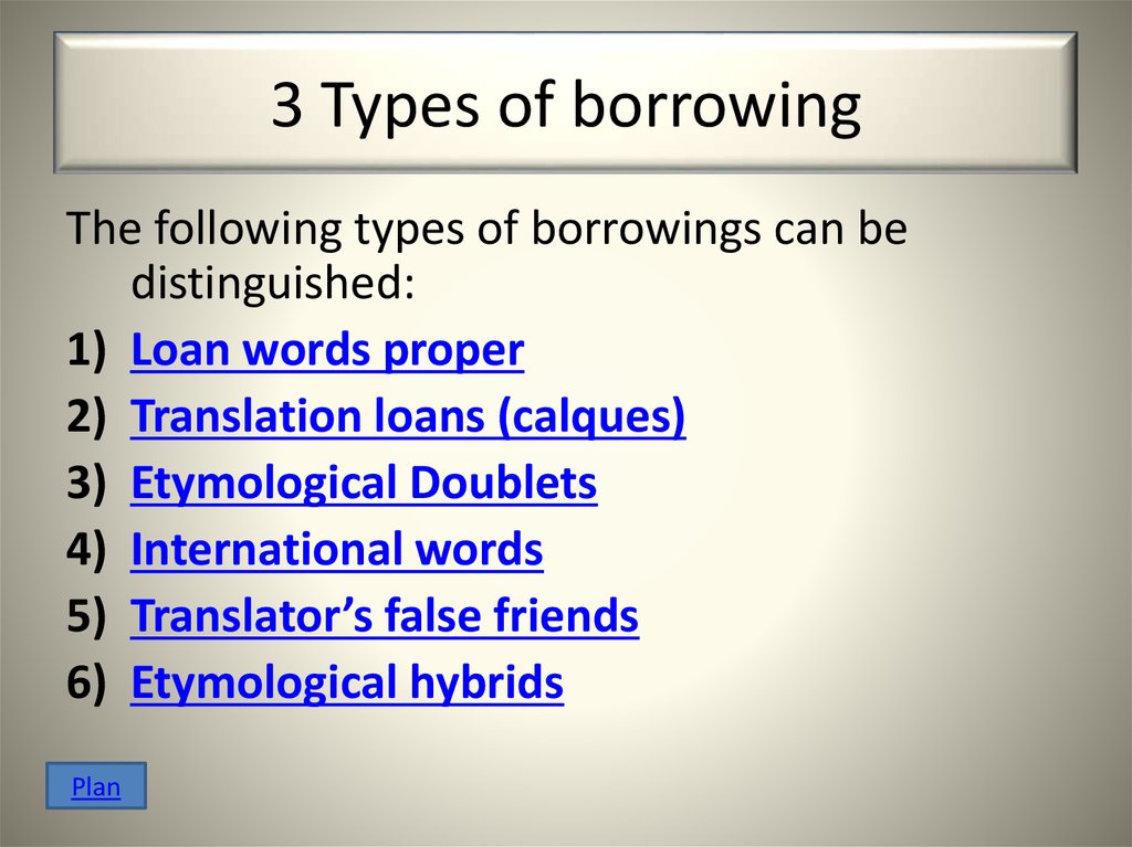 Реферат: Types of borrowings