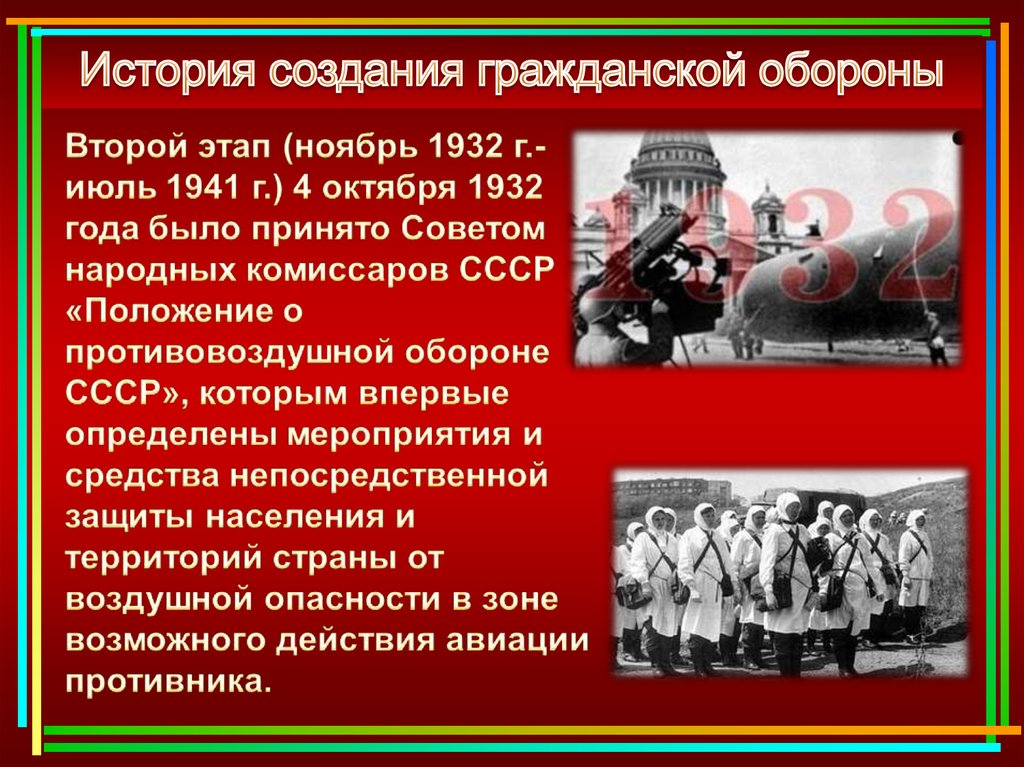 Создание го. История создания гражданской обороны с 1932 года. 4 Октября 1932 года создания гражданской обороны. Дата создания го. 4 Октября день гражданской обороны презентация.