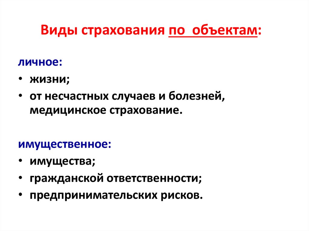 5 формы страхования. Виды страхования. Виды страхования по объекту страхования. Классификация видов страхования. Виды страхования пообьекту.