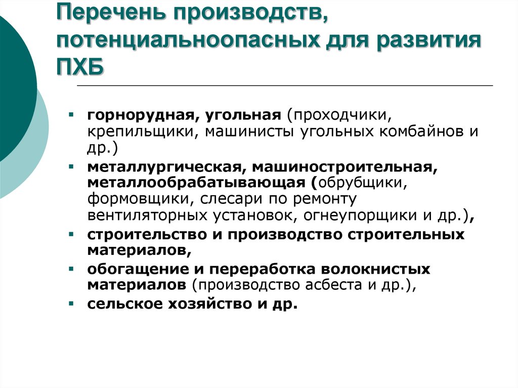 Список производств. Перечень производств. Функции крепильщика.