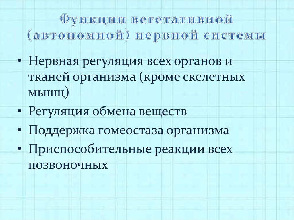 Вегетативные функции. Функции вегетативной нервной системы. Функции вегетативной системы. Нервная регуляция вегетативных функций организма. Представление о вегетативных функциях.