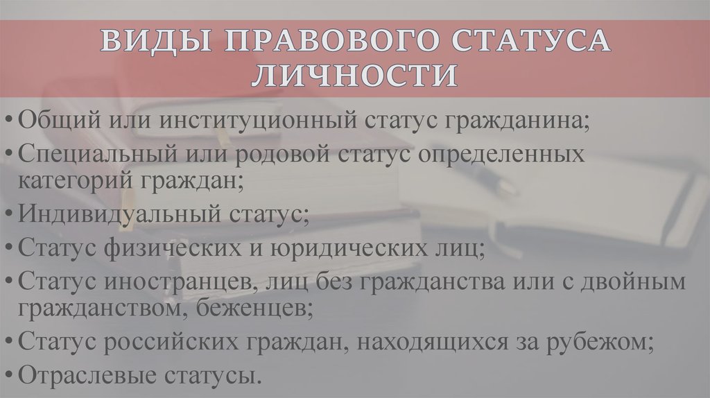 Виды правового статуса личности