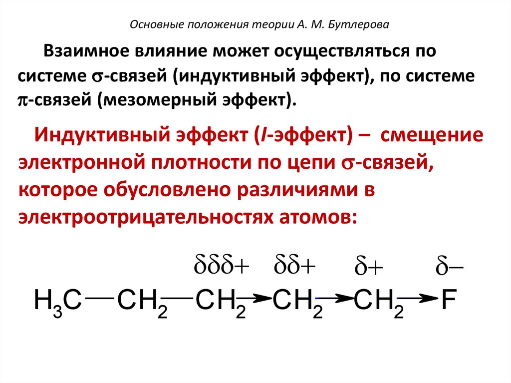 Основные положения бутлерова. Взаимное влияние атомов индуктивный и мезомерный эффекты. 3 Положение теории Бутлерова. Третье положение теории Бутлерова. Основные положения теории Бутлерова с примерами.