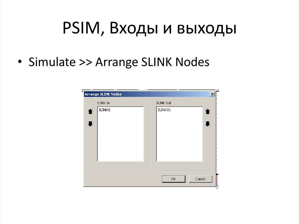 PSIM, Входы и выходы