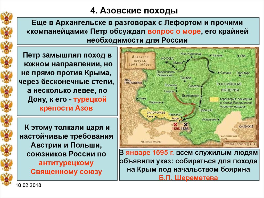 Первый азовский поход петра 1 карта