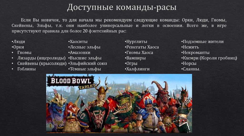 Доступные команды-расы