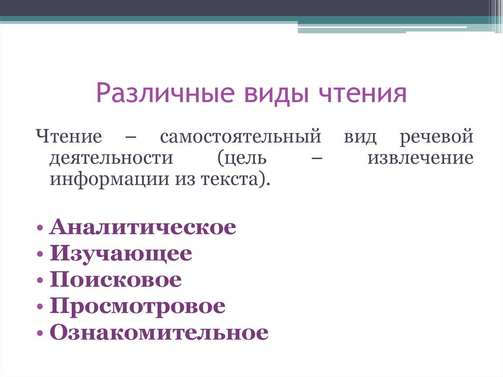 Проект на тему чтение как вид речевой деятельности