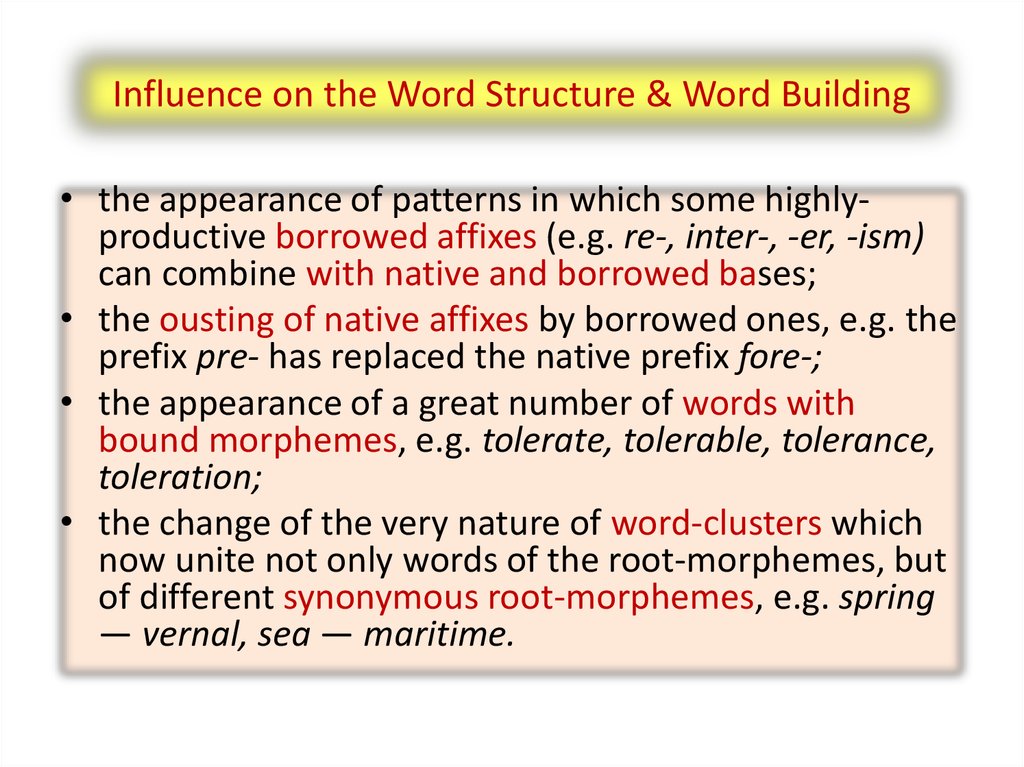 Influence on the Word Structure & Word Building