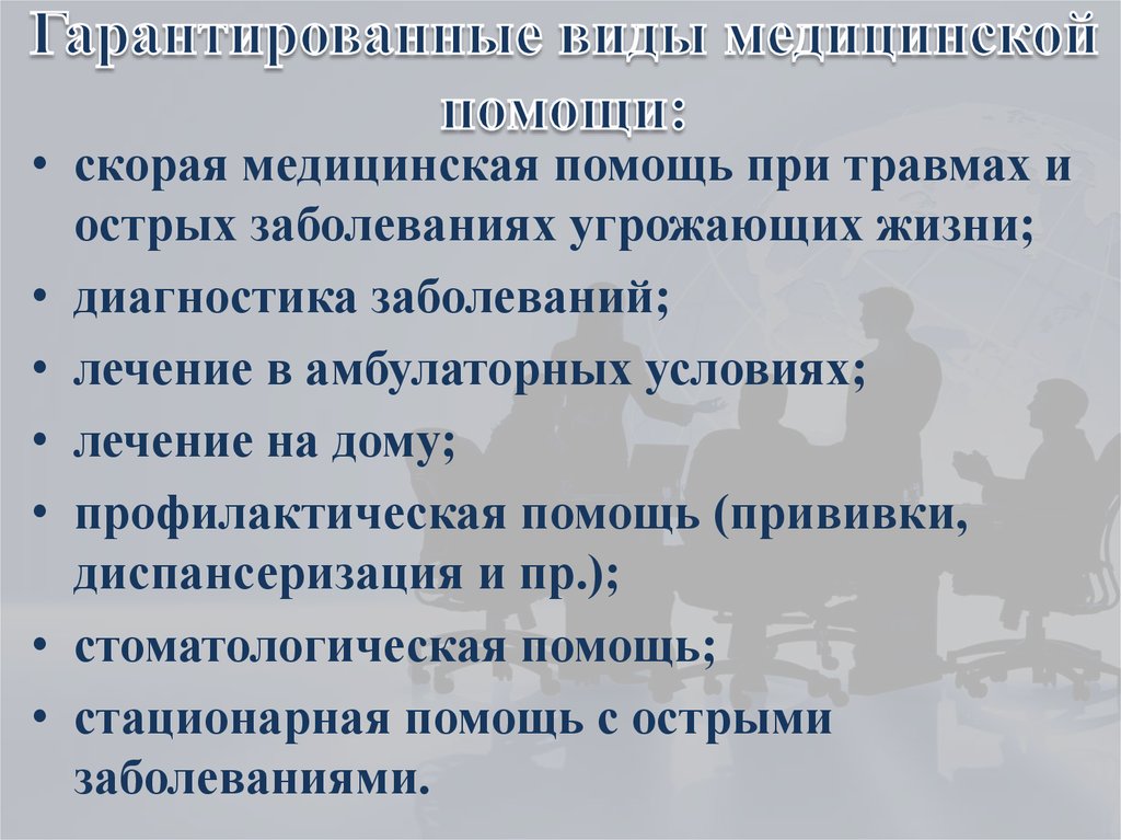 Поддержка гарантирована. Гарантированные виды медицинской помощи. Гарантированный перечень видов медицинской помощи. Виды гарантированной бесплатной медицинской помощи. Виды мед помощи гарантированные законом.