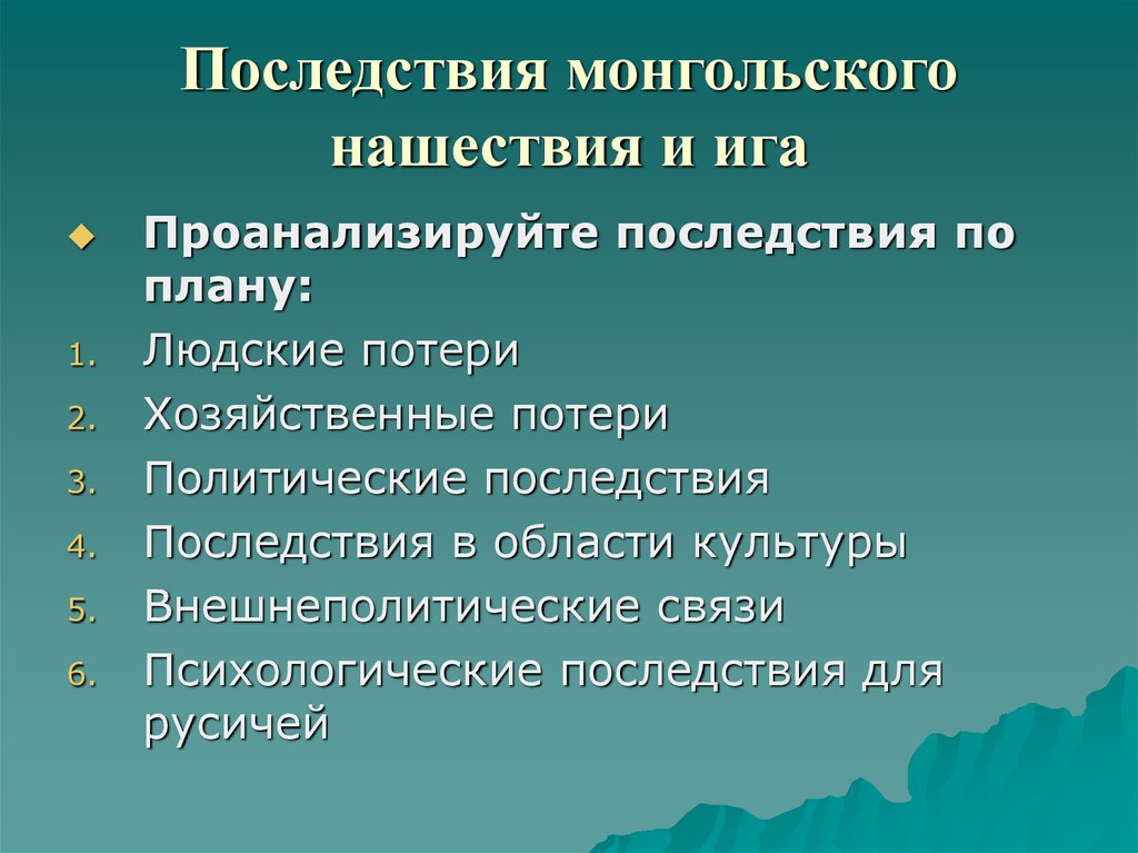 Последствия монголо татарского ига презентация