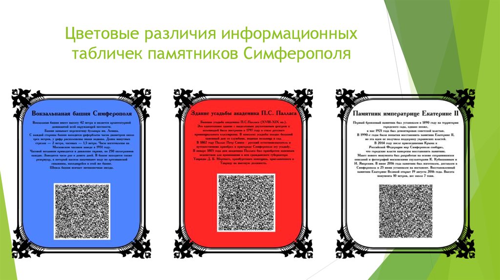 Цветовые различия информационных табличек памятников Симферополя