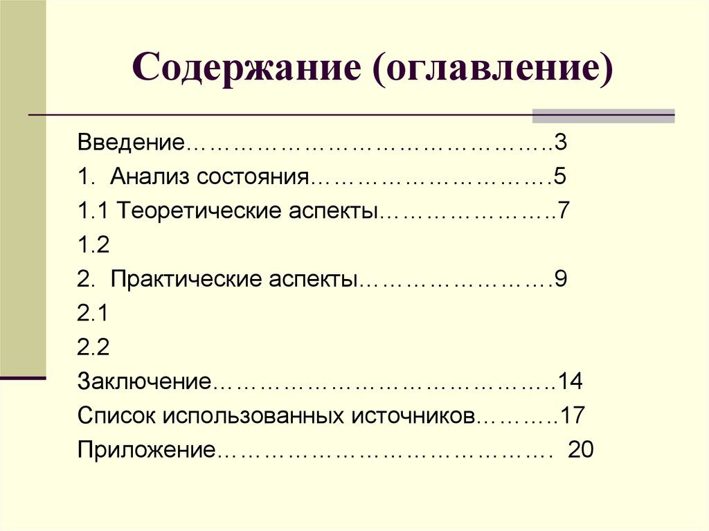 Форма оглавления