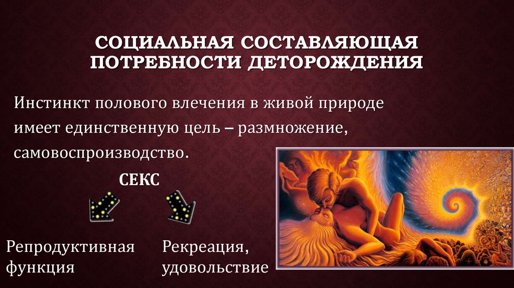 Обладать единственный. Социальная составляющая. Половой инстинкт. Деторождение презентация. Брак и деторождение.