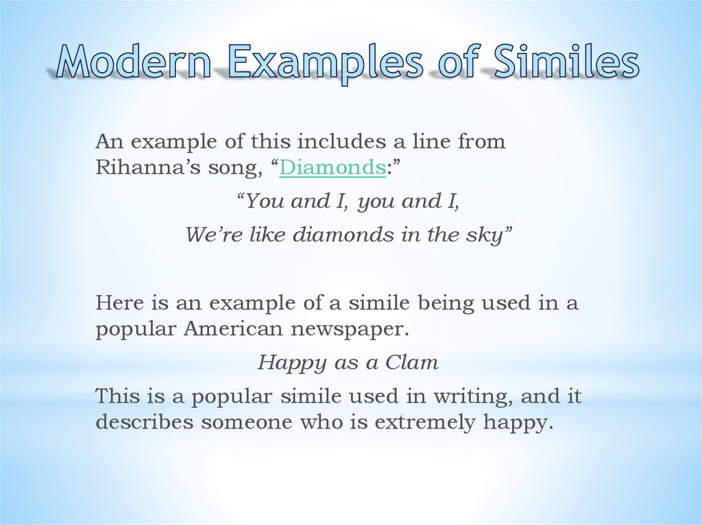 Simile. Modern Examples of Similes - online presentation