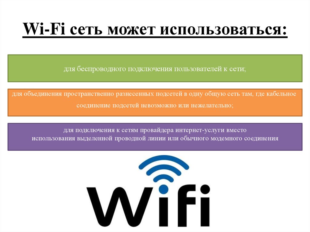 Wi-Fi сеть может использоваться: