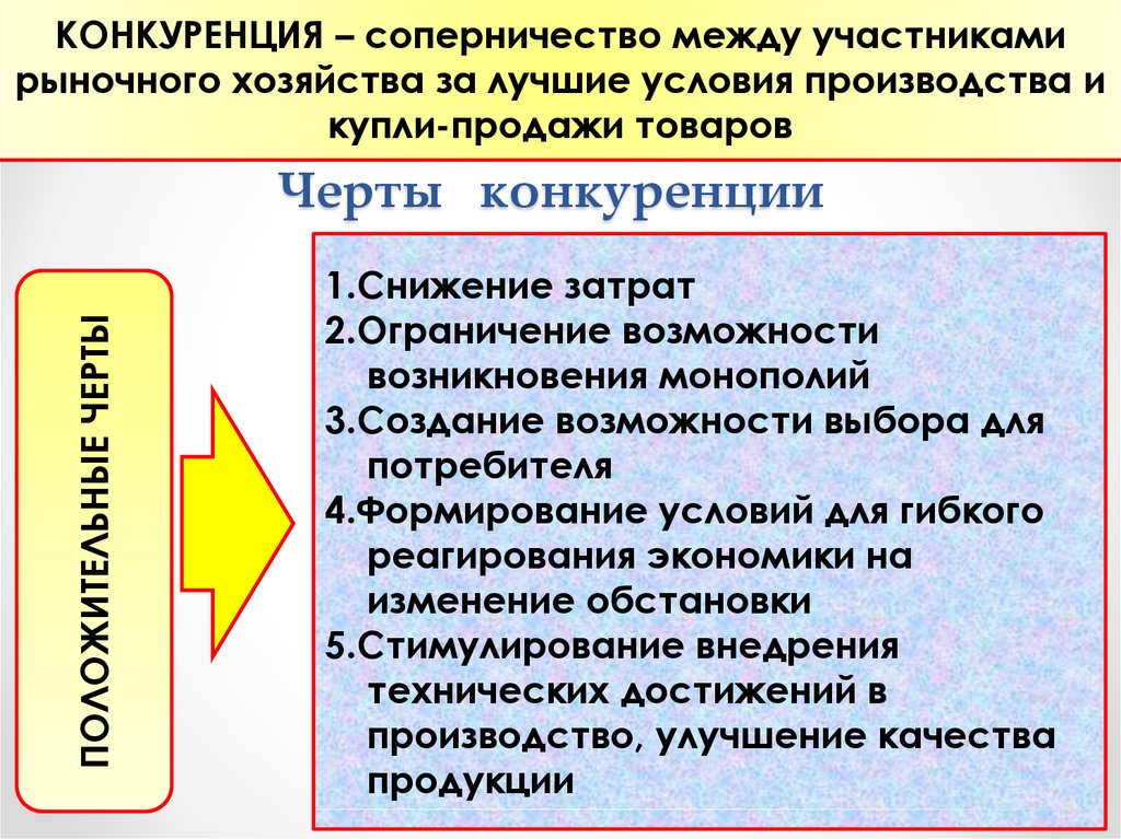 Участники рыночных отношений. Конкуренция это соперничество между участниками рыночного хозяйства. Конкурентный рыночный механизм. Влияние конкуренции на рыночную экономику. Черты рыночной конкуренции.