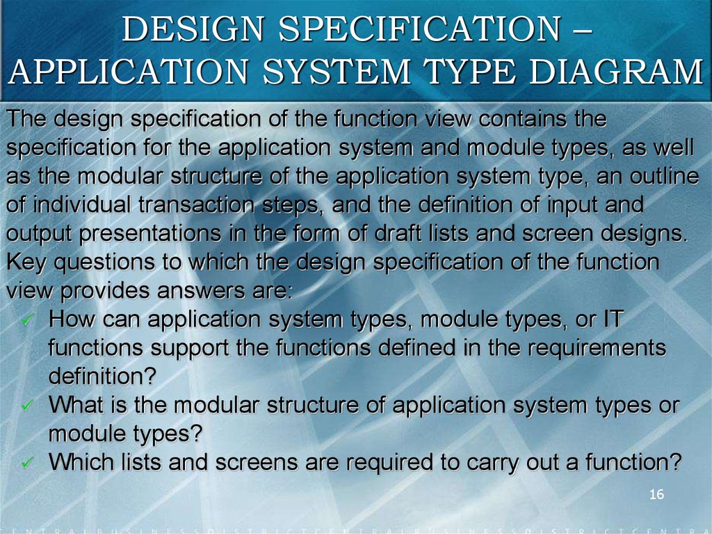 DESIGN SPECIFICATION – APPLICATION SYSTEM TYPE DIAGRAM