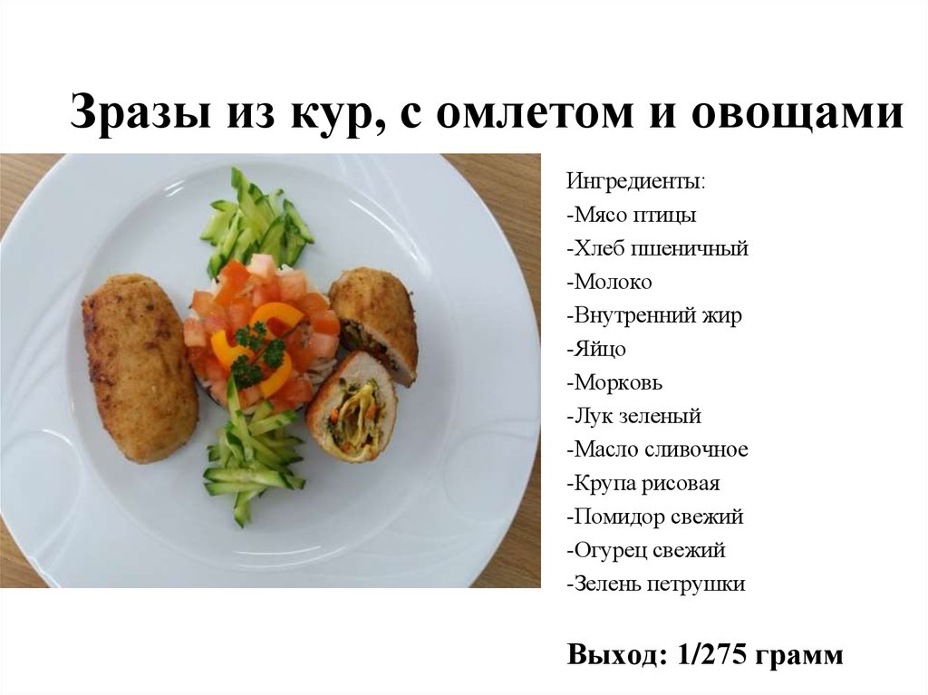 Зразы куриные технологическая карта