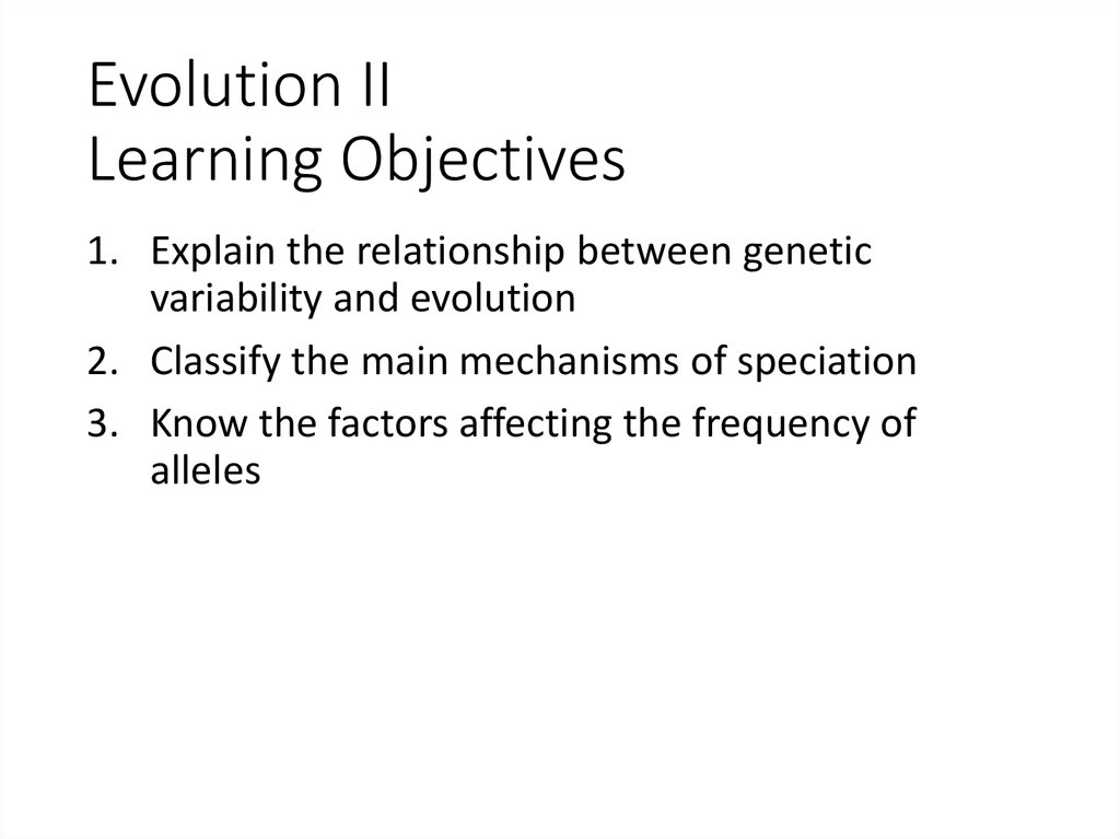 Evolution II Learning Objectives