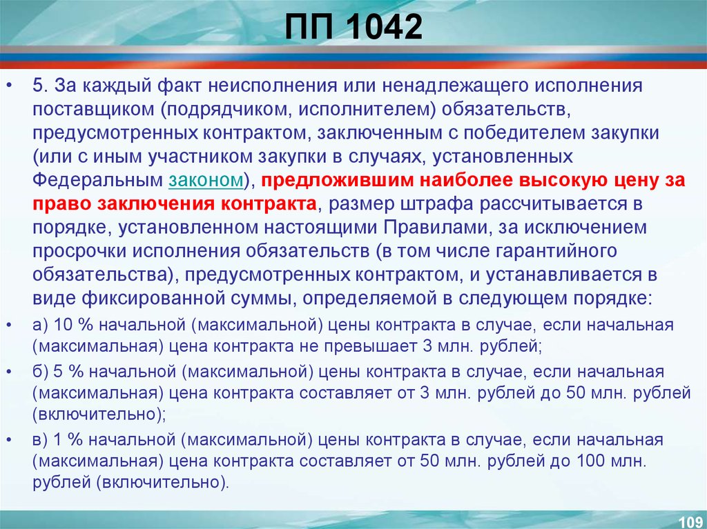 Постановление 1042 о штрафах по 44 фз