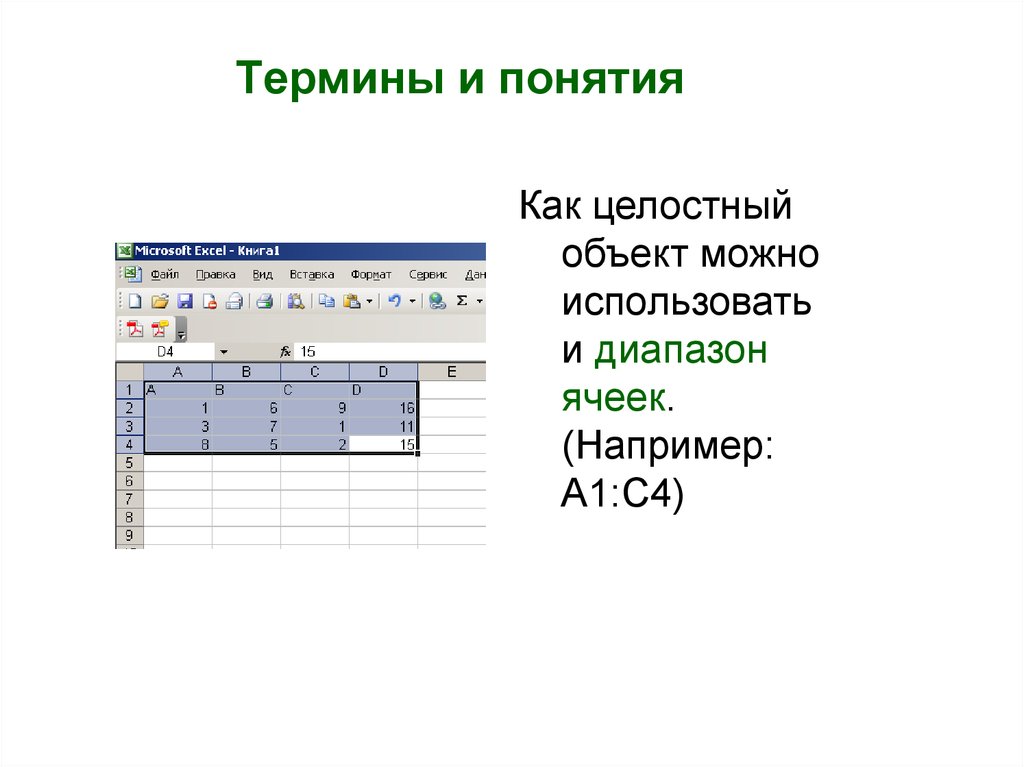 Диапазон ячеек виды