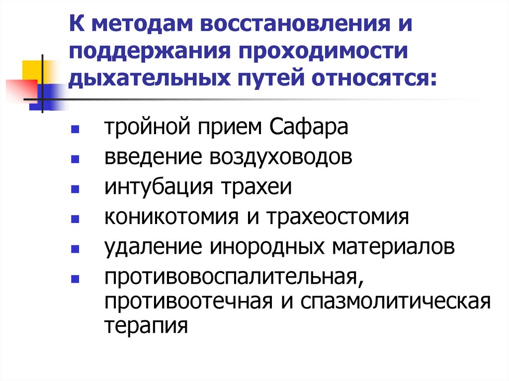 Способы поддержания. Методы восстановления и методы поддержания дыхательных путей. Способы обеспечения проходимости дыхательных путей. Способы обеспечения свободной проходимости дыхательных путей. Метод восстановления проходимости верхних дыхательных путей.