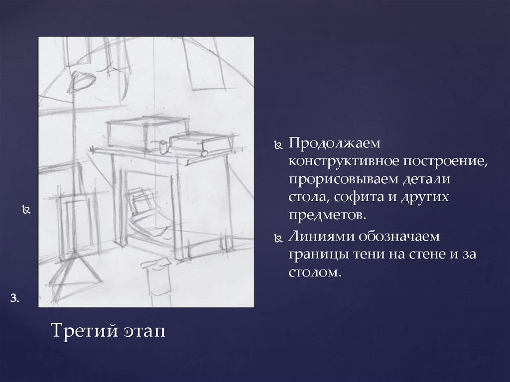 Стол рисунок конструктивный. Построение стола. Конструктивное построение стола. Рисование интерьера презентация.