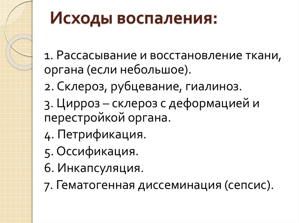 Виды воспаления исходы воспаления